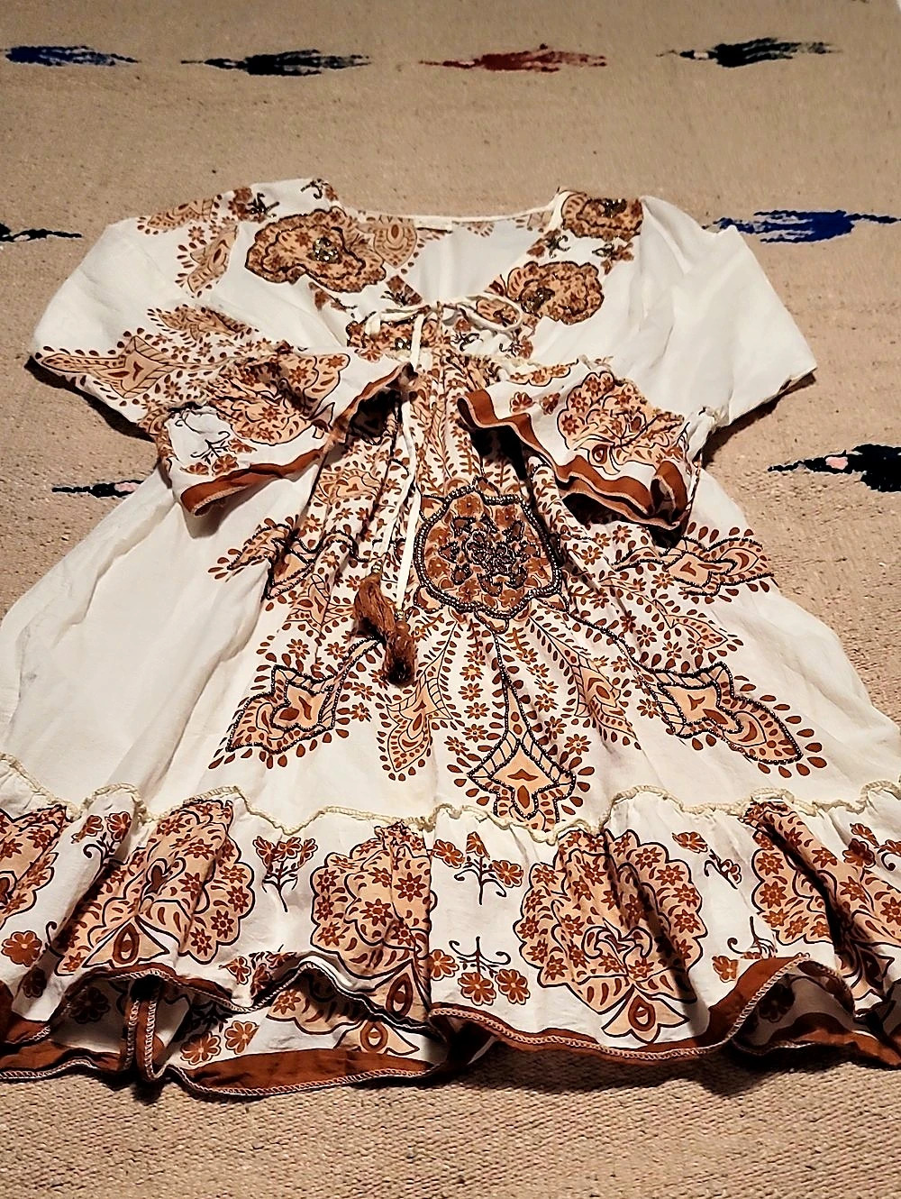 Boho Romantic Flowy Floral Mandala Embellished Hippie Baby Doll Dress
